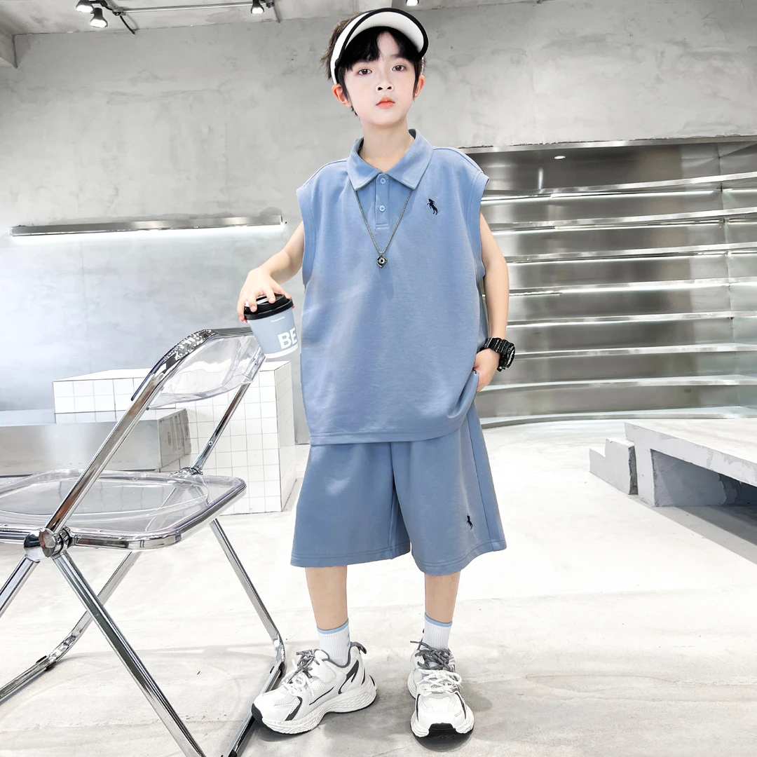 男童夏季背心套装2025新款夏款休闲中大儿童套装【卡尔朗】B5392