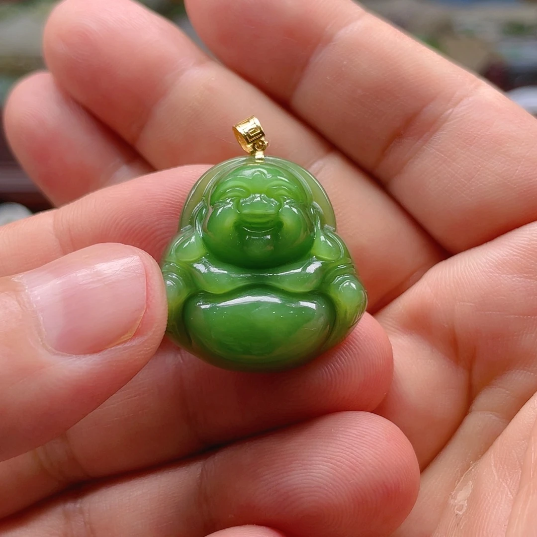 和田玉（碧玉）18K金镶嵌颈饰
