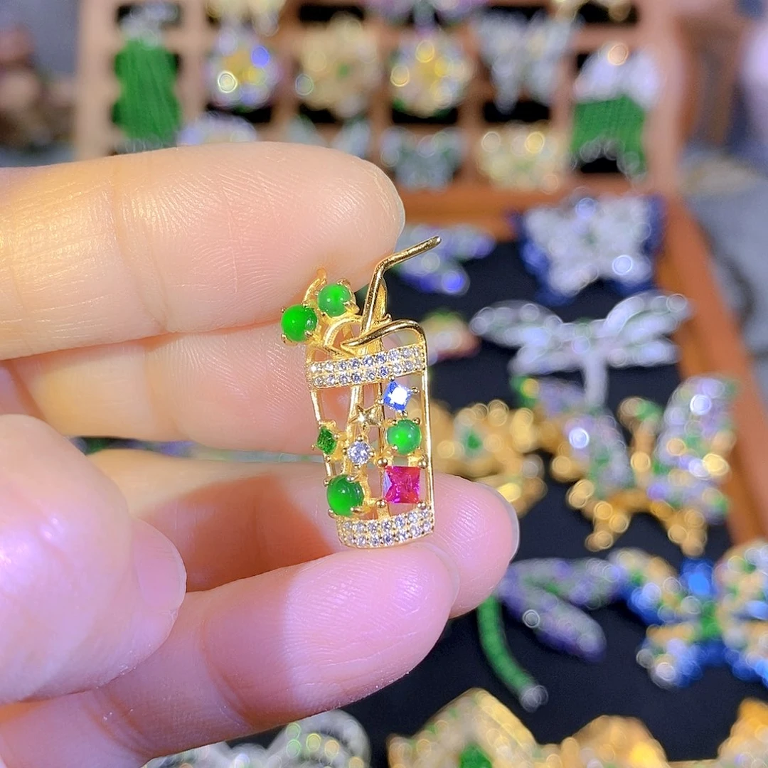 吊坠(不含链)银S925镶嵌翡翠