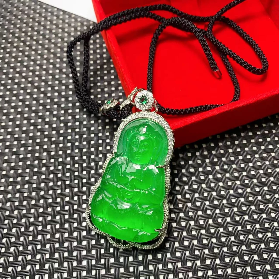 [石矿]A59透绿色观英项链吊坠