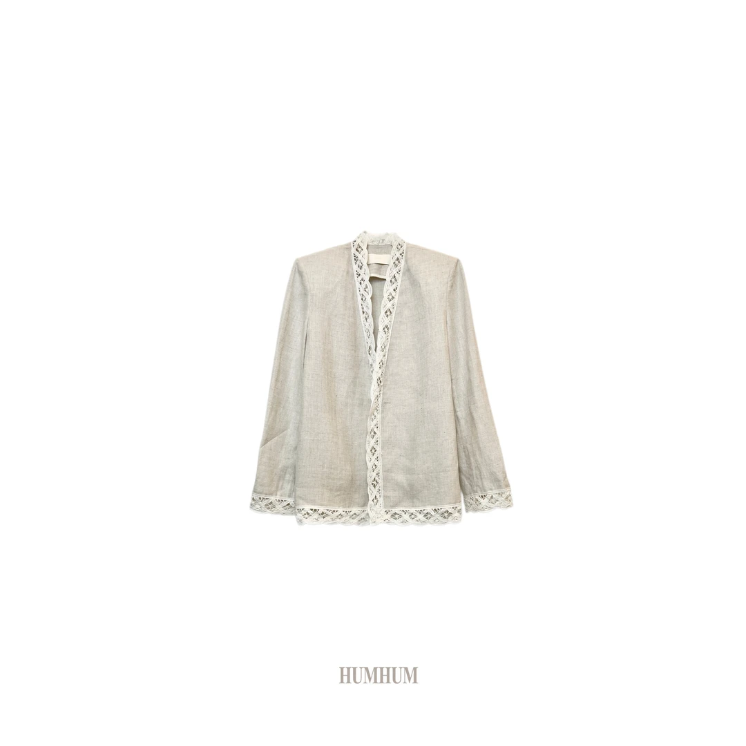 HUMHUM | 返璞精致手钩蕾丝滚边解构亚麻西装