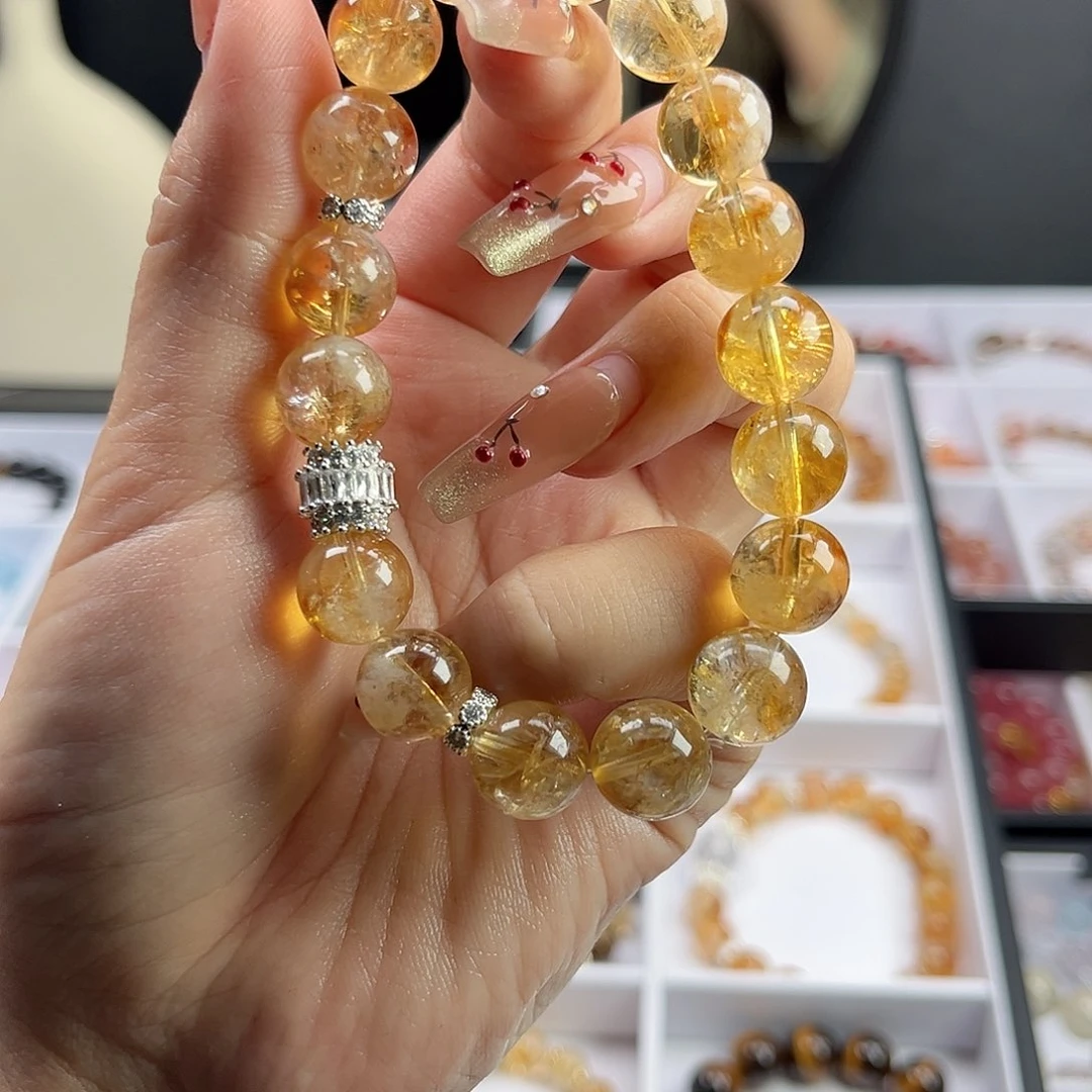 水晶手串未镶嵌风**感黄塔晶11mm