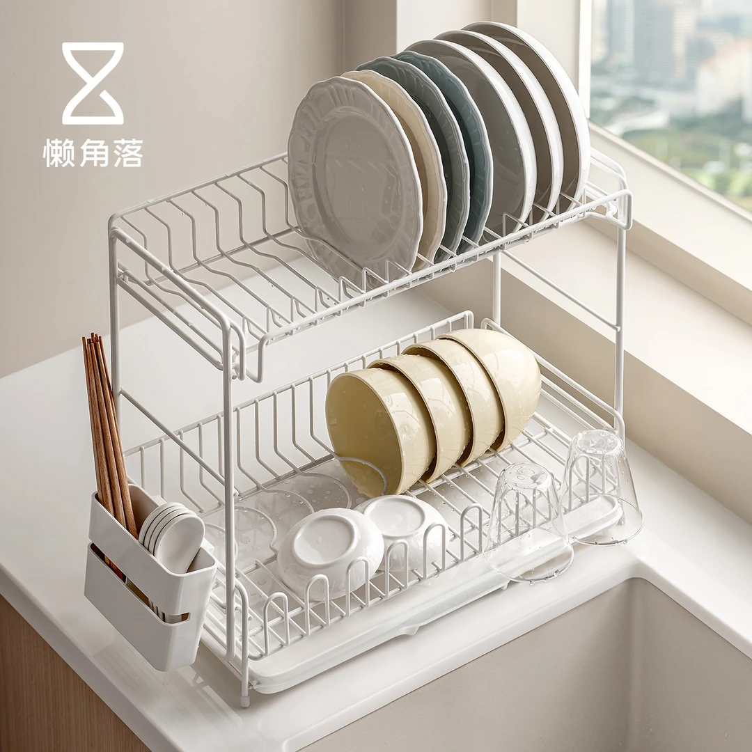 懒角落厨房置物架台面碗碟收纳架家用多功能沥水架碗筷收纳盒碗架