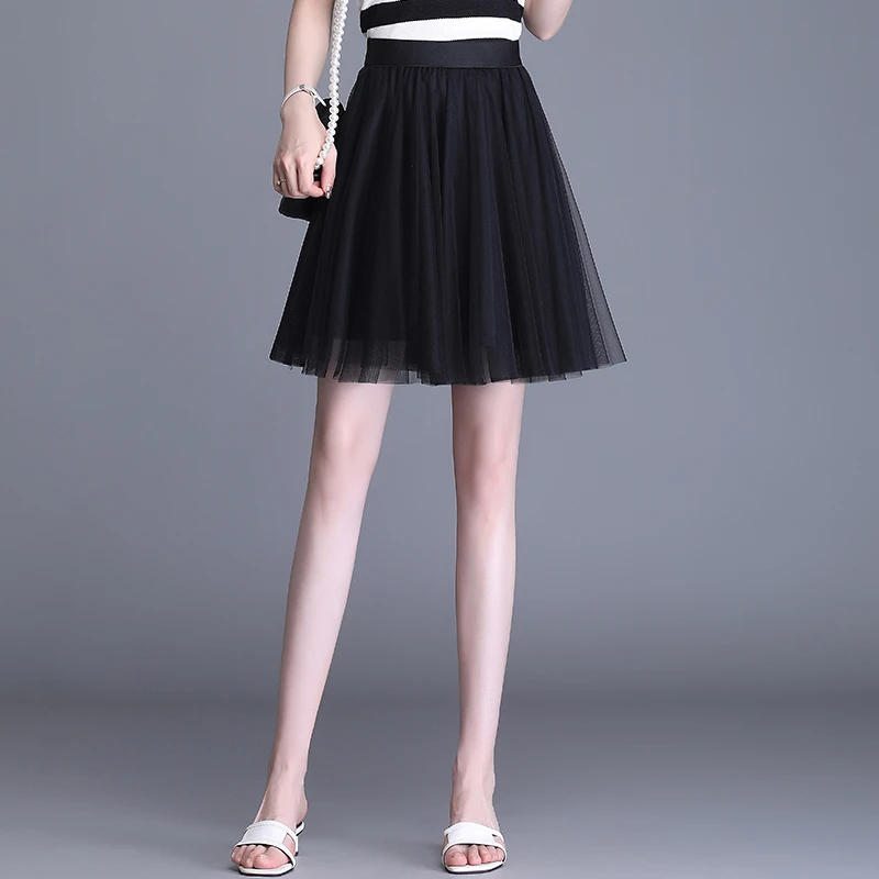 黑色网纱半身裙A字短裙2025年夏季新款裙子女显腿长好看显瘦