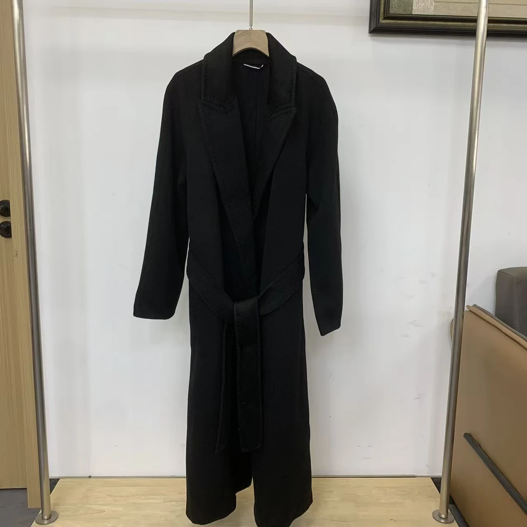 （向）女中长款羊毛外套黑天鹅大衣大衣黑色气质休闲 时尚大气