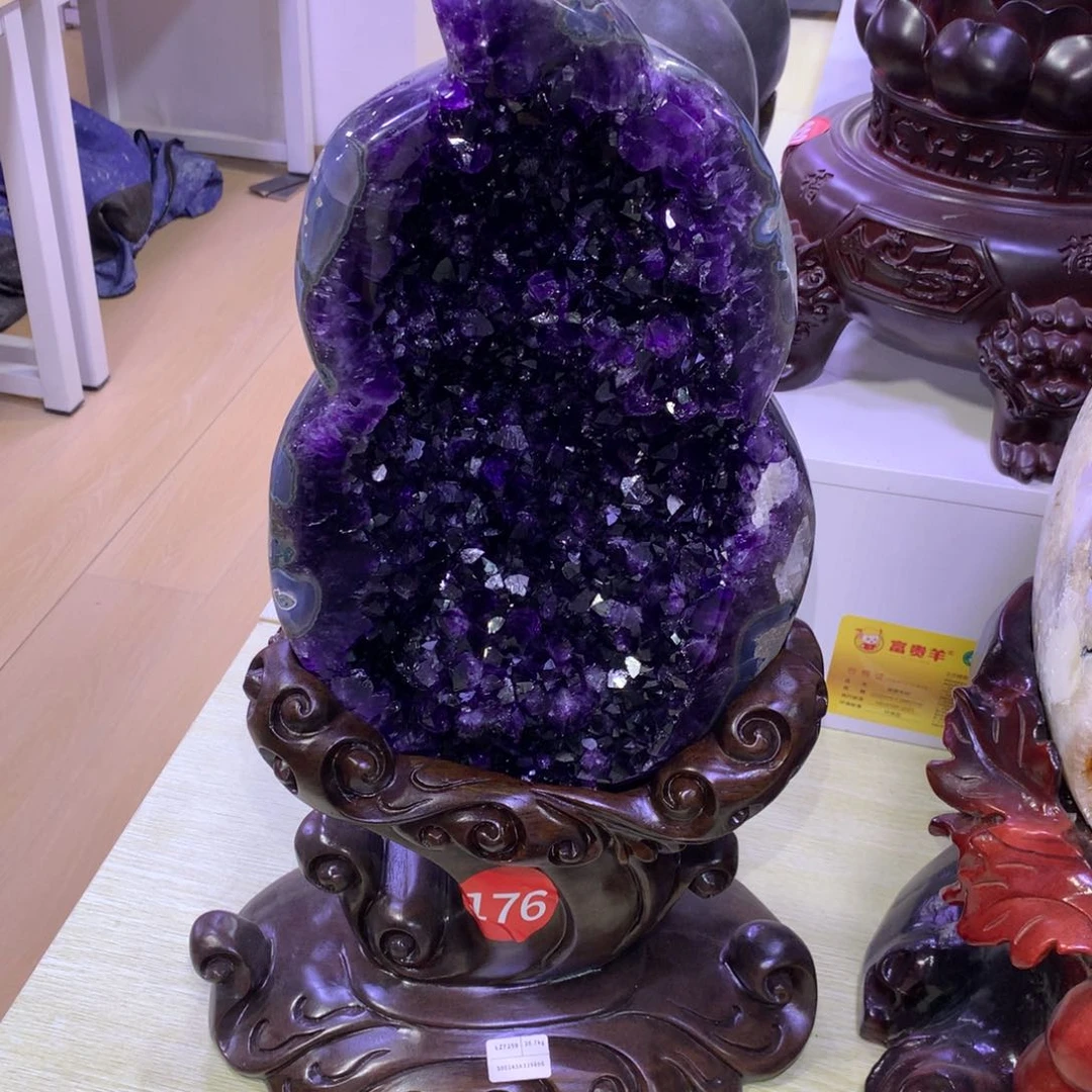 未镶嵌大型摆件（非配饰）紫晶乌拉圭原矿葫芦雕刻摆件