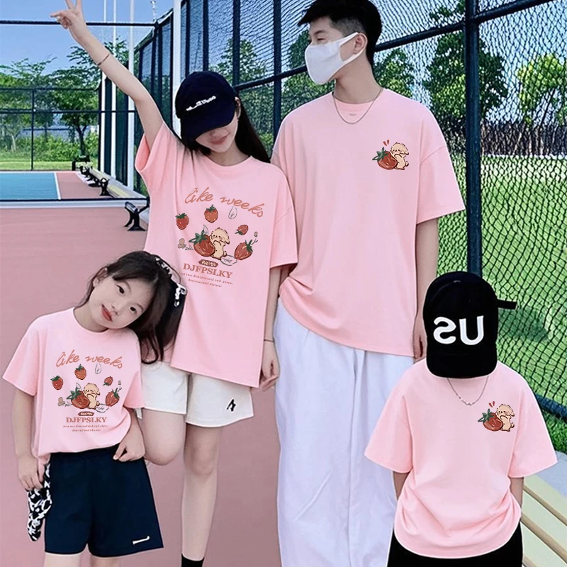 2025夏季网红亲子装一家三四口暑期度假出游男女儿童短袖T恤套装