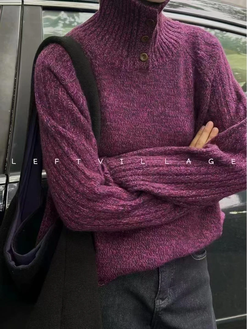 花纱高领毛绒针织衫女秋冬2025欧货新款宽松慵懒软糯毛绒翻领毛衣