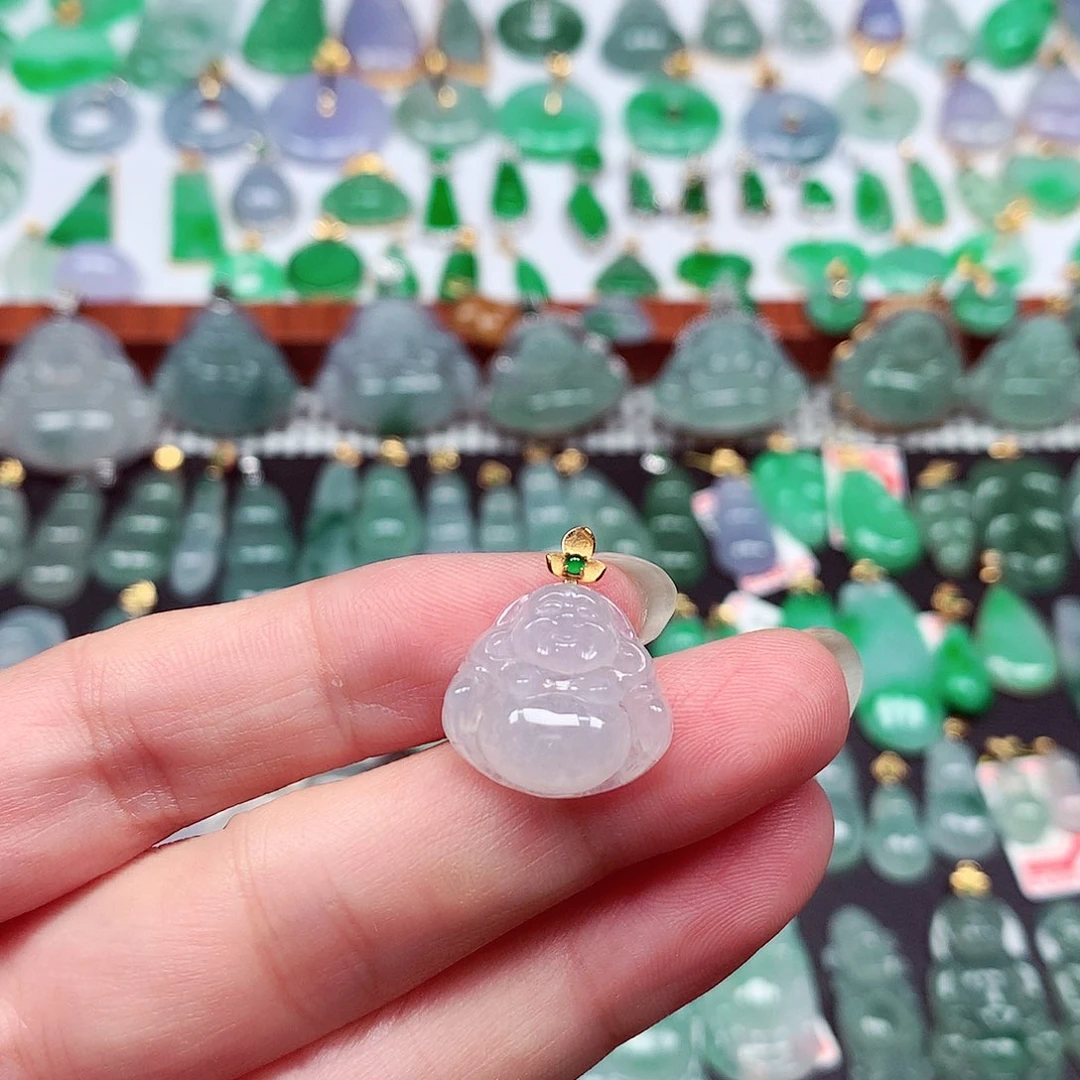 翡翠18K金镶嵌吊坠(不含链)天然翡翠A货
