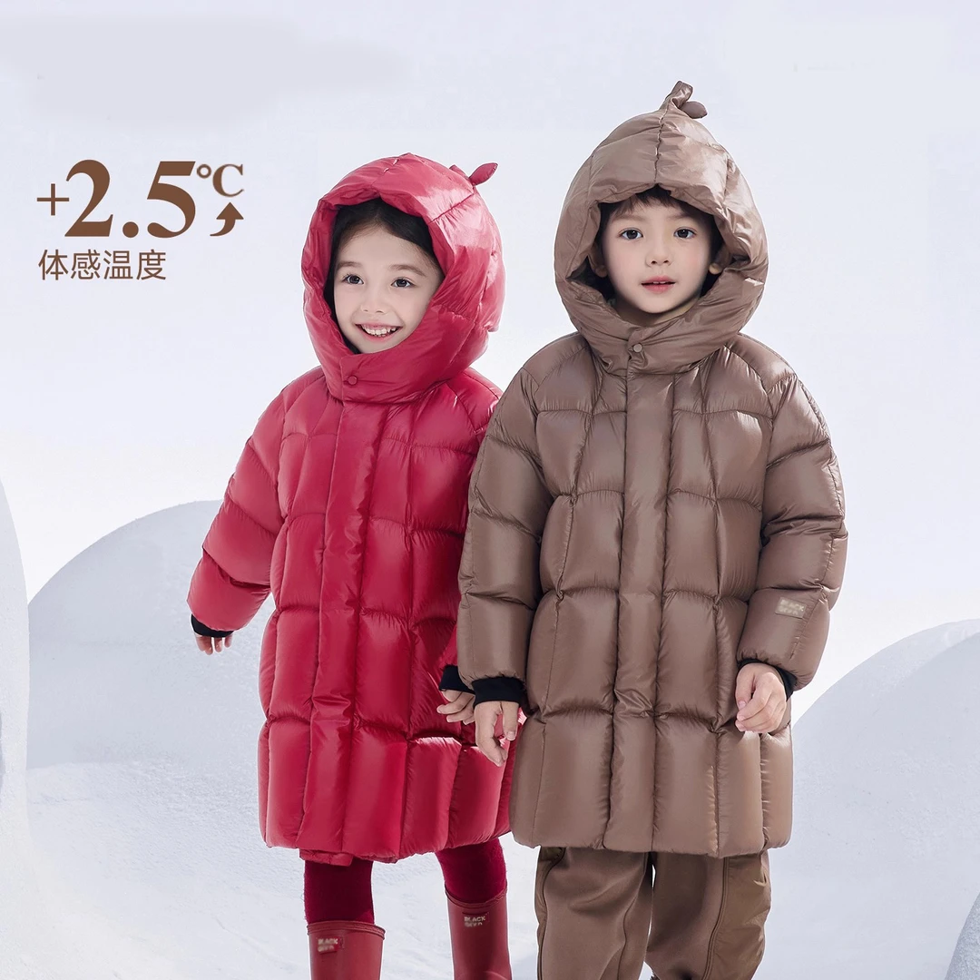 2025新款白鸭绒长款加厚连帽儿童羽绒服小精灵冬季