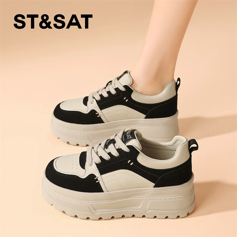 星期六时尚休闲鞋女士2025新款夏季厚底板鞋户外平底百搭爆款女鞋