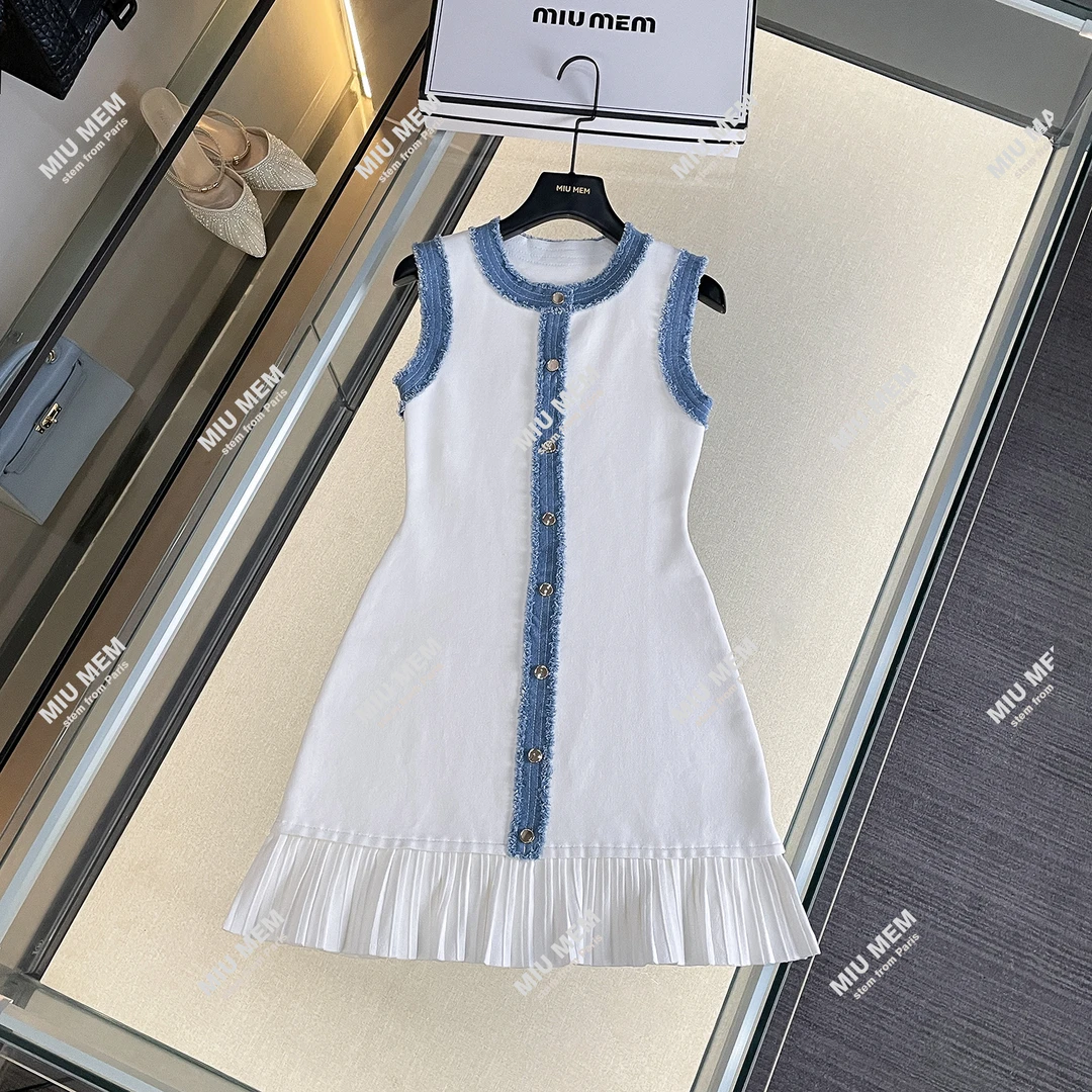 深圳南油高端女装法式小香风背心百褶针织连衣裙SM3265