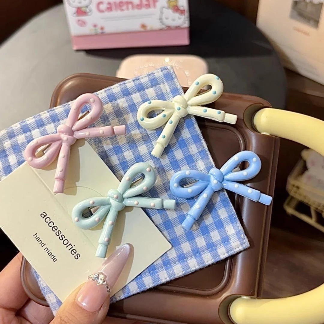 韩系波点蝴蝶结发夹糖果色小清新侧边鸭嘴夹甜妹ins小众百搭发卡