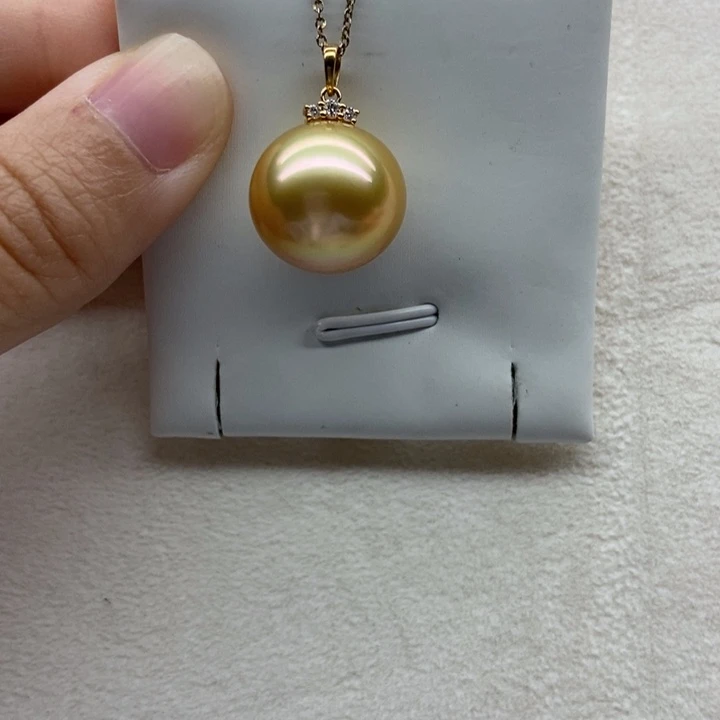 18K金镶嵌海水珍珠吊坠(不含链)海水茶金金珠吊坠15.2mm