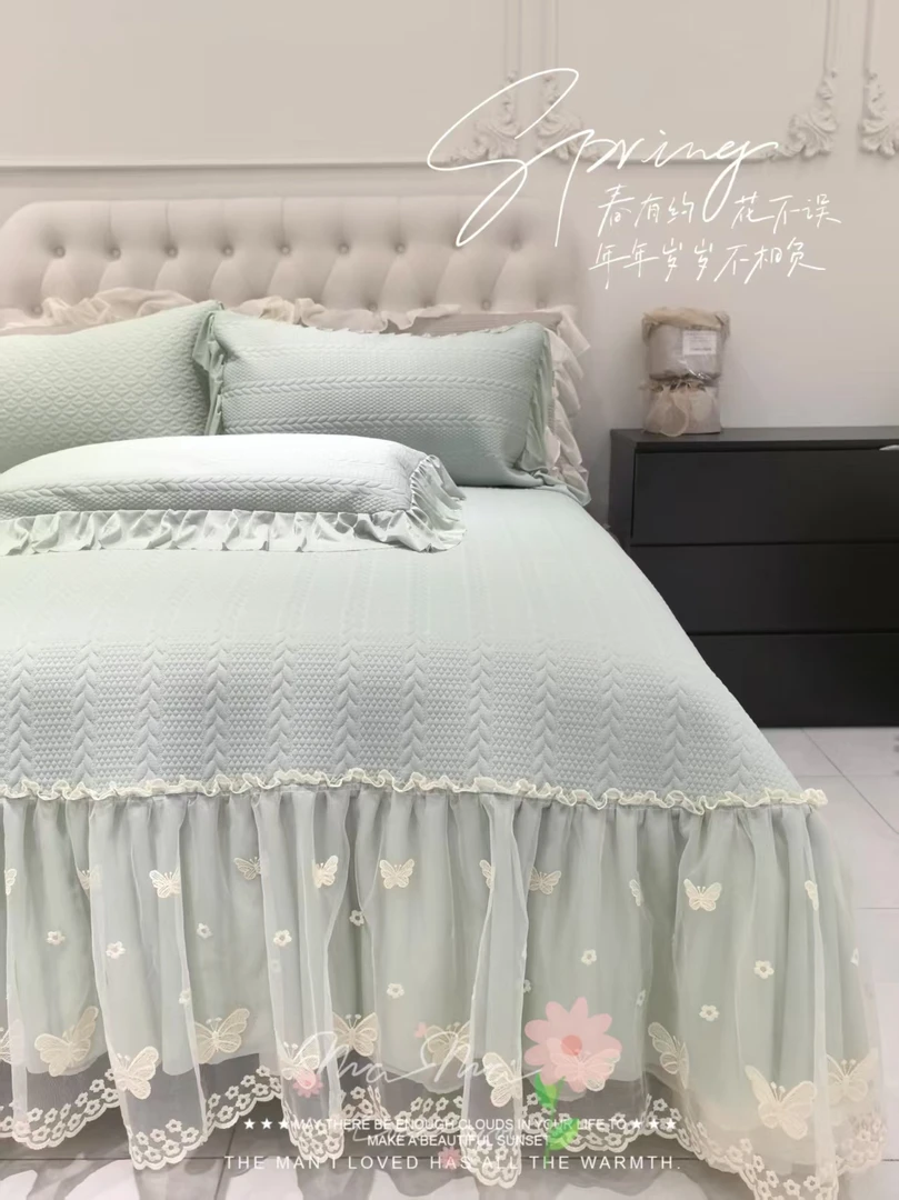 【鸿运】9斤360度全凉感双层床裙超级加厚凉席床盖三件套