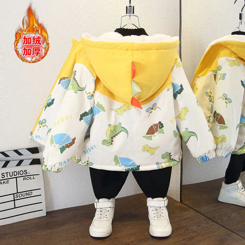 童装男童加绒外套冬季男孩休闲短款派克服中小儿童冬装连帽风衣潮