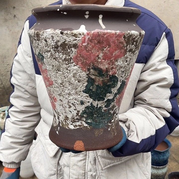 紫砂茶碗油画口径20高度26瑕疵