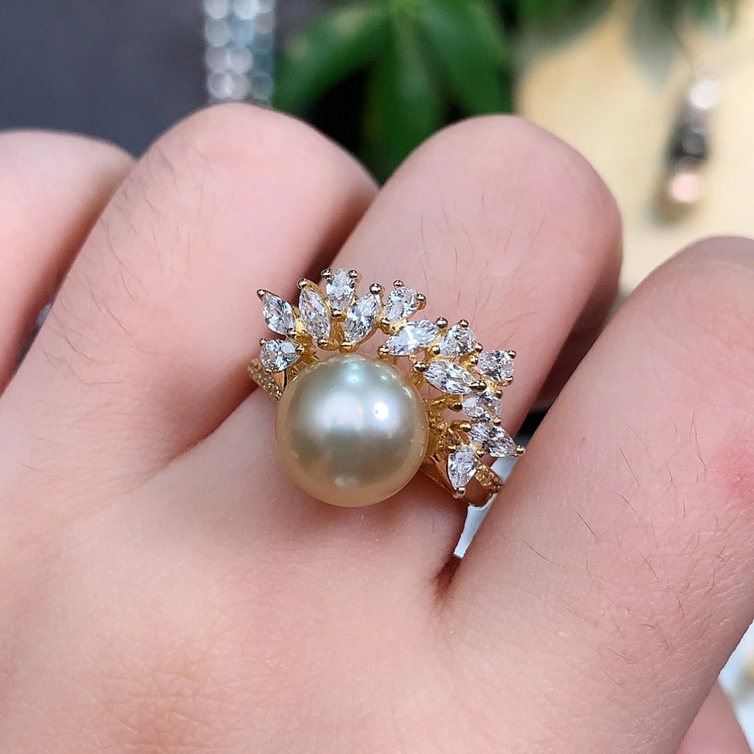 戒指银S925镶嵌海水珍珠