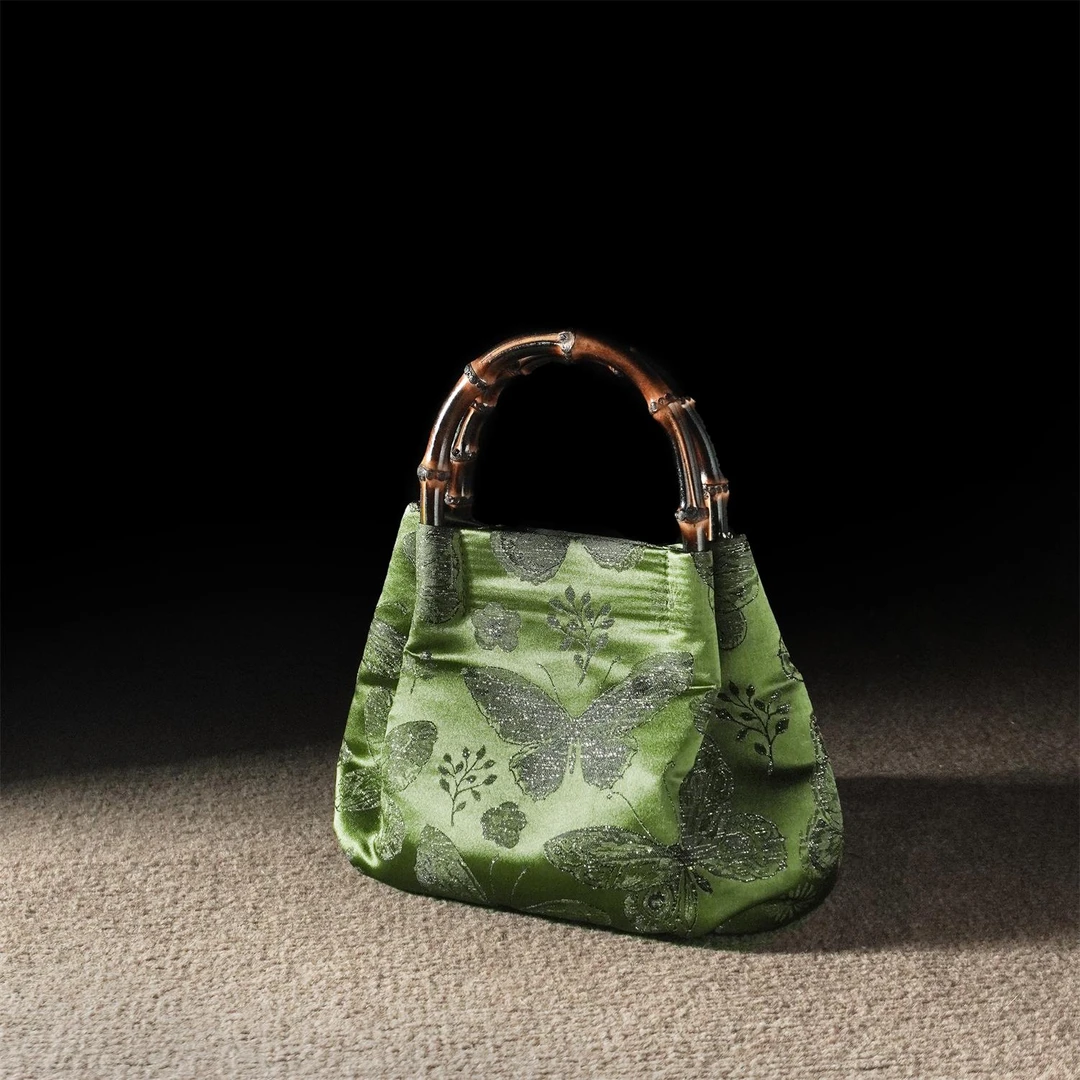 URCAN REUIUQ森下新中式国风女包绿色轻巧竹节2025新款旗袍手提斜