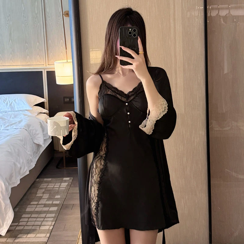 春夏季新款睡衣女2025冰丝缎面薄款纯欲风带胸垫吊带睡裙家居服