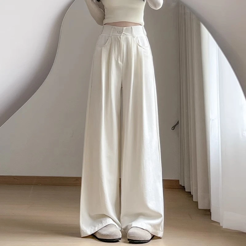 白色西装裤子女2025春夏新款高级感垂感山本裤宽松直筒休闲阔腿裤