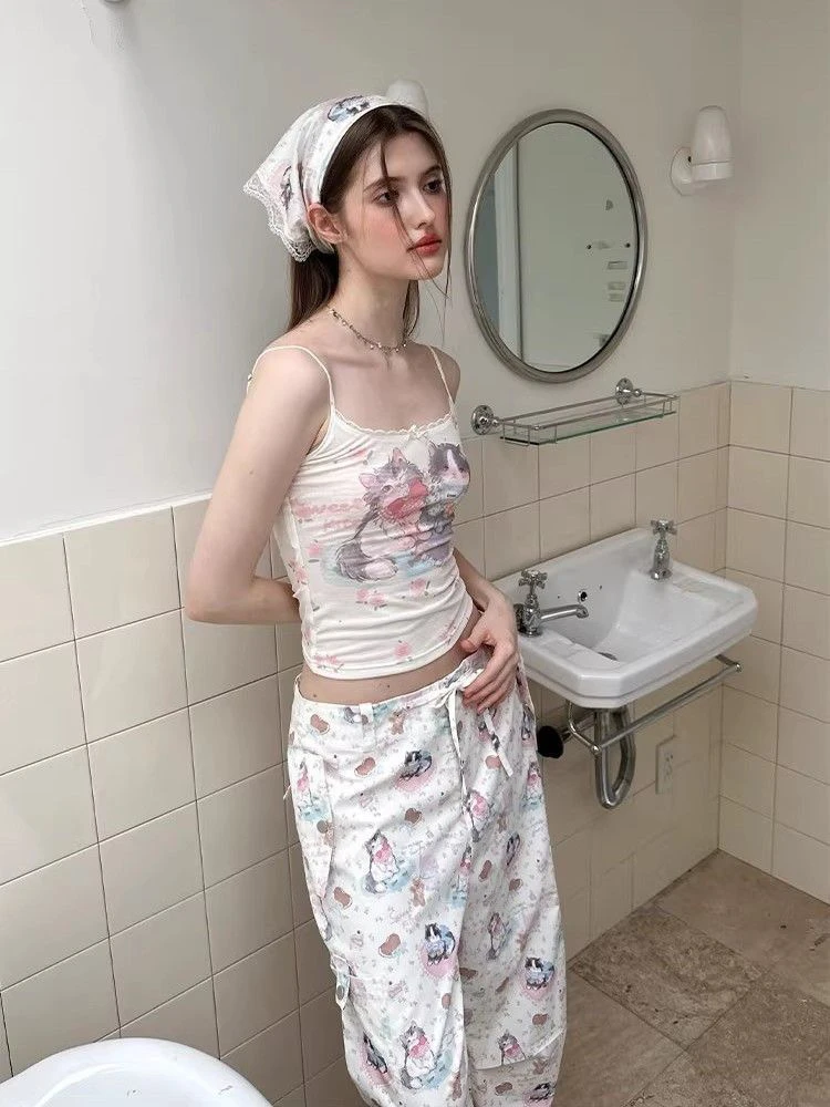 现货＊两只小猫咪印花吊带