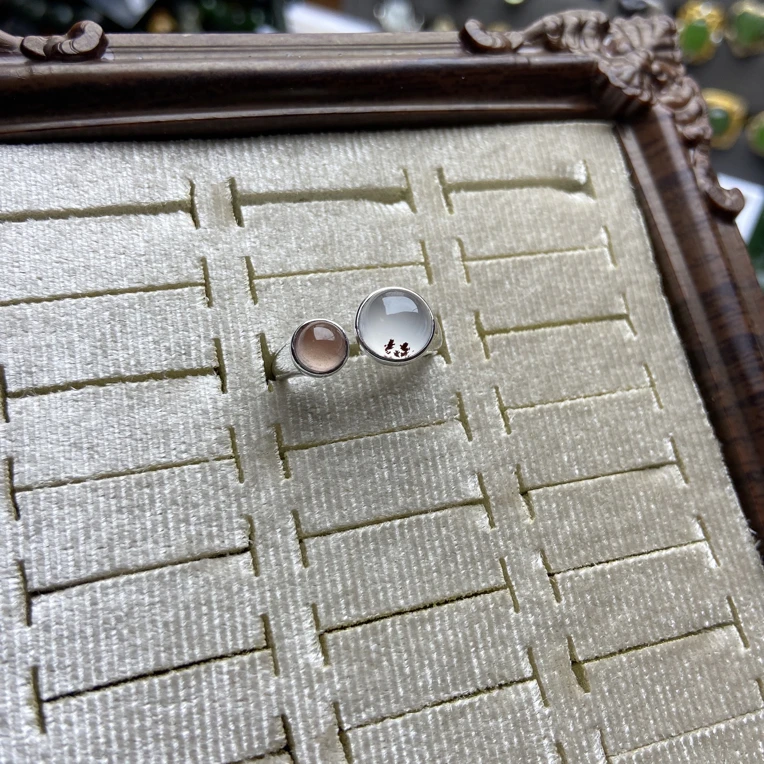 s925银镶南红冰飘开口戒