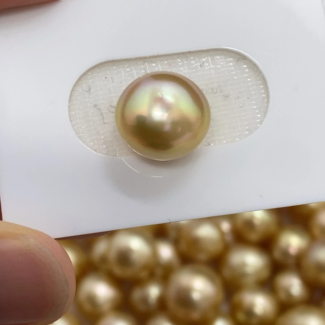 海水珍珠裸珠浓茶金炫彩虹光近圆12-13