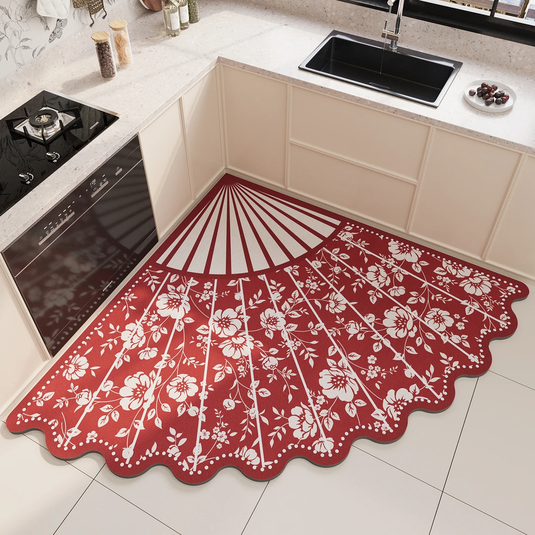 忘忧虫硅藻泥扇形厨房地垫吸水吸油脚垫可擦免洗垫子防滑垫地毯