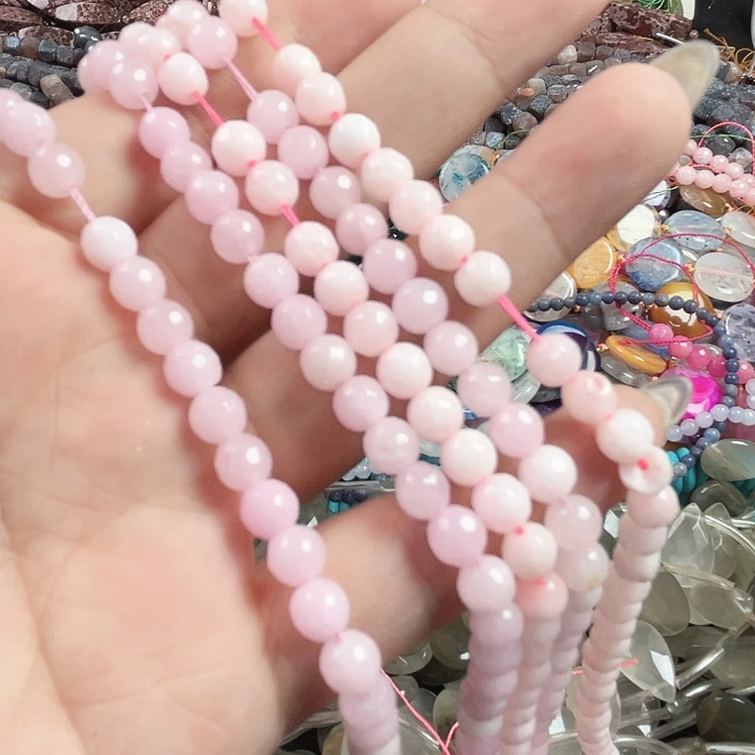 玛瑙/玉髓合金珠宝半成品A723. 粉玉一条6mm