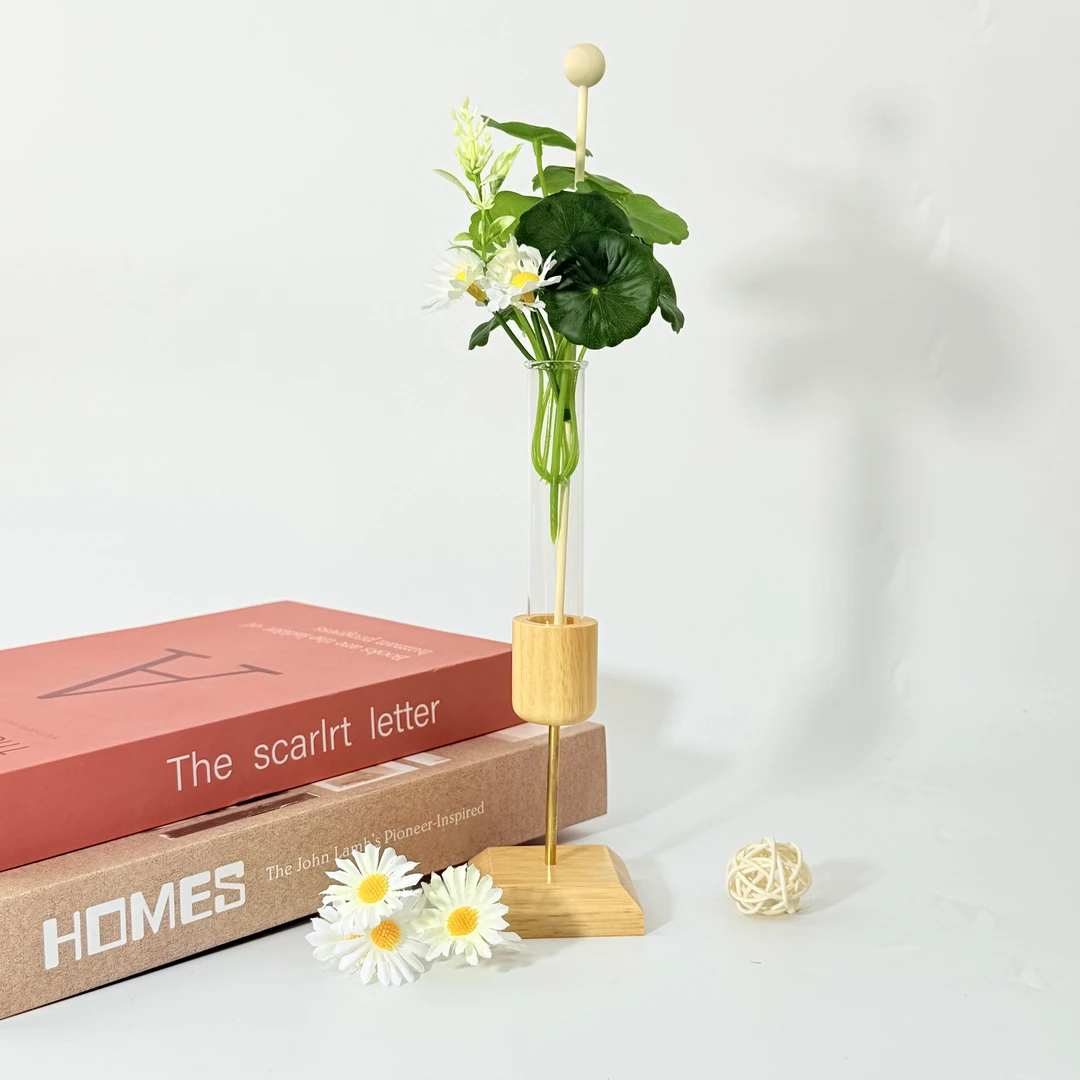 ins风实木试管插花器创意水培花瓶客厅桌面装饰摆件