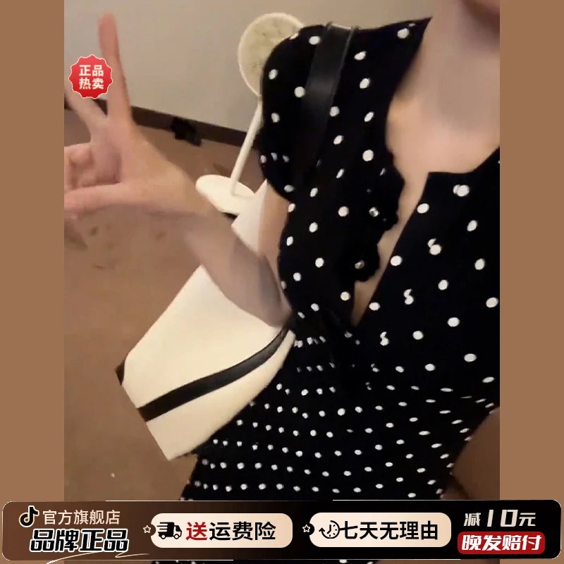赫本风法式黑色波点连衣裙子女装夏季2025新款气质高级感包臀长裙