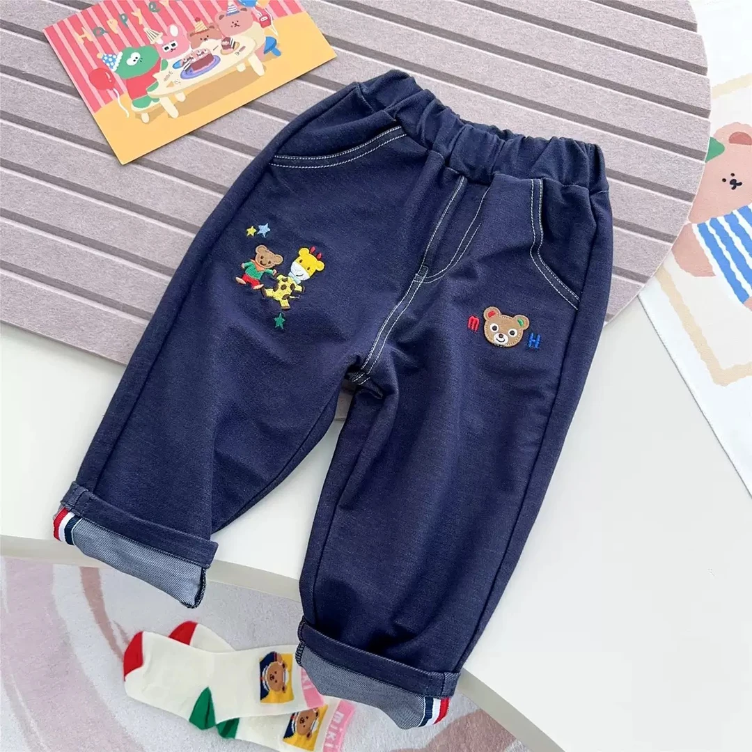 【喜宝宝微瑕福利品】日系儿童小熊长颈鹿软牛仔长裤