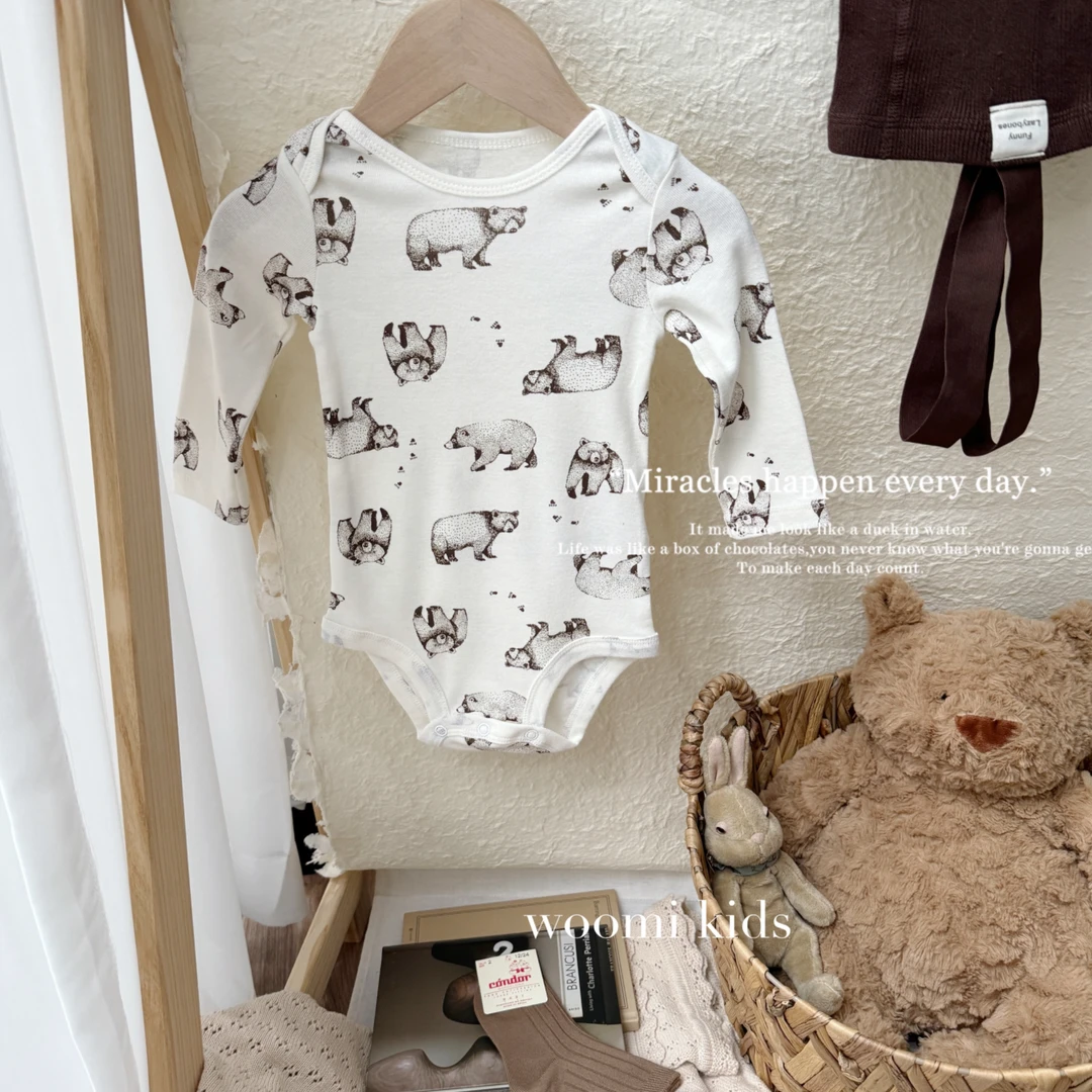 woomi·西雅图·宝宝春季森林系ins动物长袖包屁衣连体衣