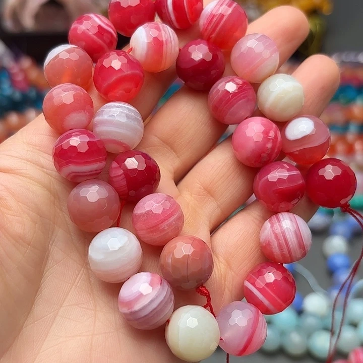 玛瑙/玉髓未镶嵌珠宝半成品缠丝蹦迪玛瑙珠14mm一条