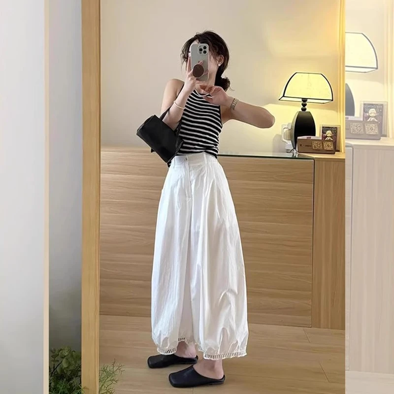 2025超火夏装大方得体一整套韩系通勤风穿搭条纹背心阔腿裤两件套