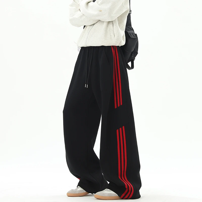 三条杠条纹撞色长裤美式休闲卫裤秋季潮流大码直筒休闲裤宽松百搭