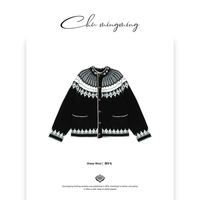 【CHU/2024SSNEW】原创设计《花漾》费尔岛黑白毛衣CD129