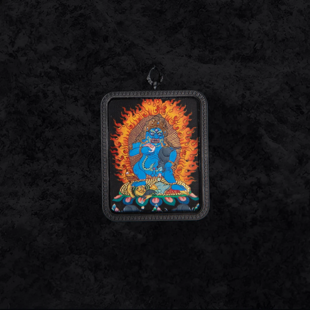 扎基寺唐卡【黑财】热贡纯手绘粗矿唐卡吊坠