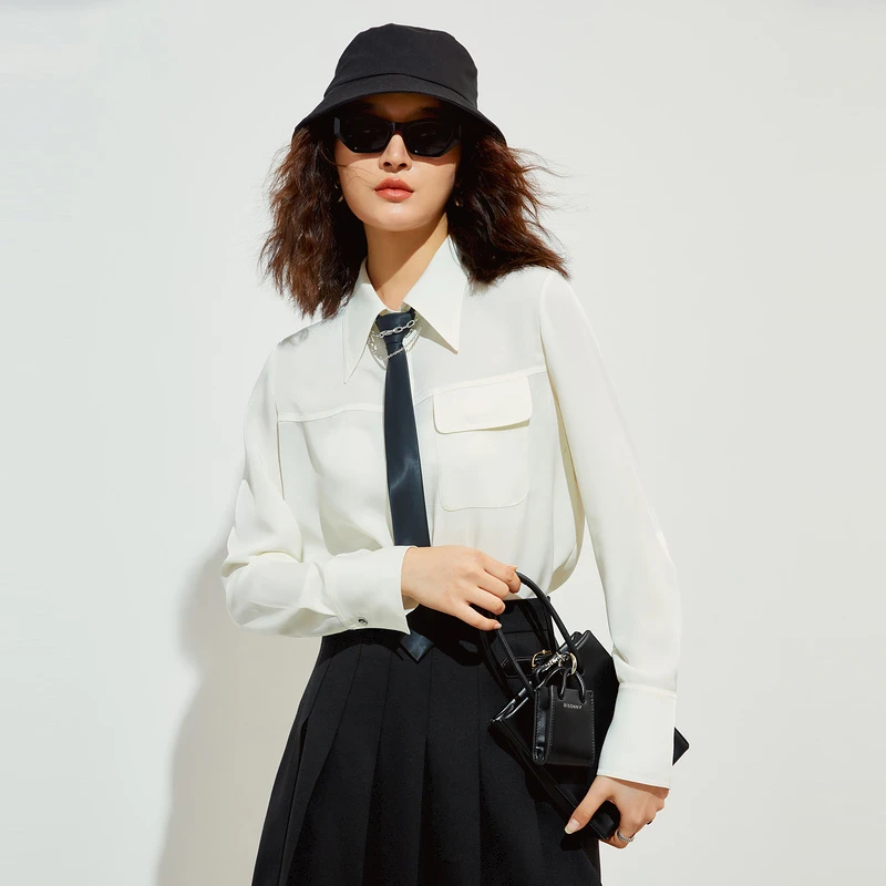 【达人专属】FF仿佛淡橙黄衬衫上衣女休闲设计感小个子FE00746