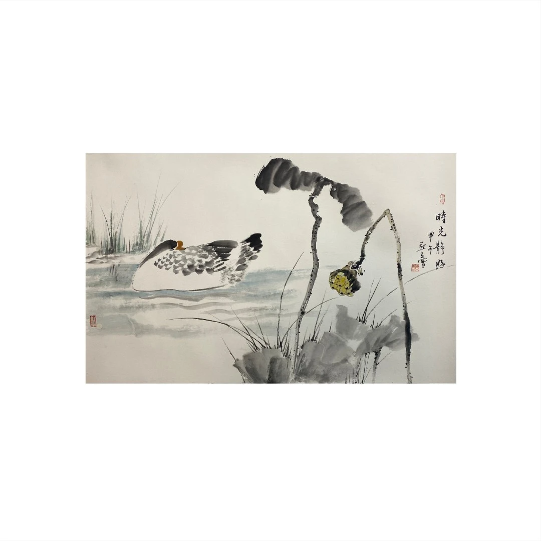 【聚优书画】王亚立96×60cm荷塘清趣水墨画手绘正品花鸟