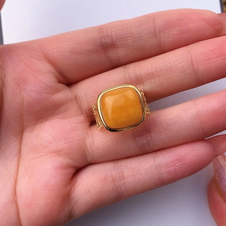 蜜蜡戒指银S925镶嵌戒指