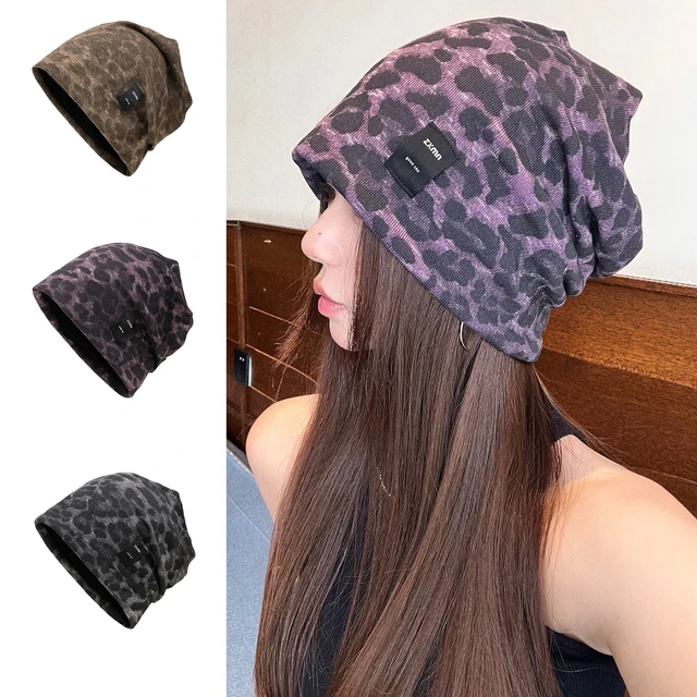 2025新款豹纹堆堆帽子女秋天百搭显脸小包头帽时尚潮流个性月子帽