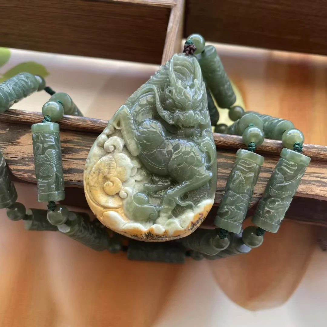 河磨玉麒麟挂件吊坠项链天然玉石手工雕刻析木玉
