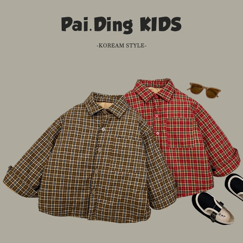 【小首尔】现货-qc7冬装儿童韩版经典格子保暖翻领棉服外套HCXZ3581