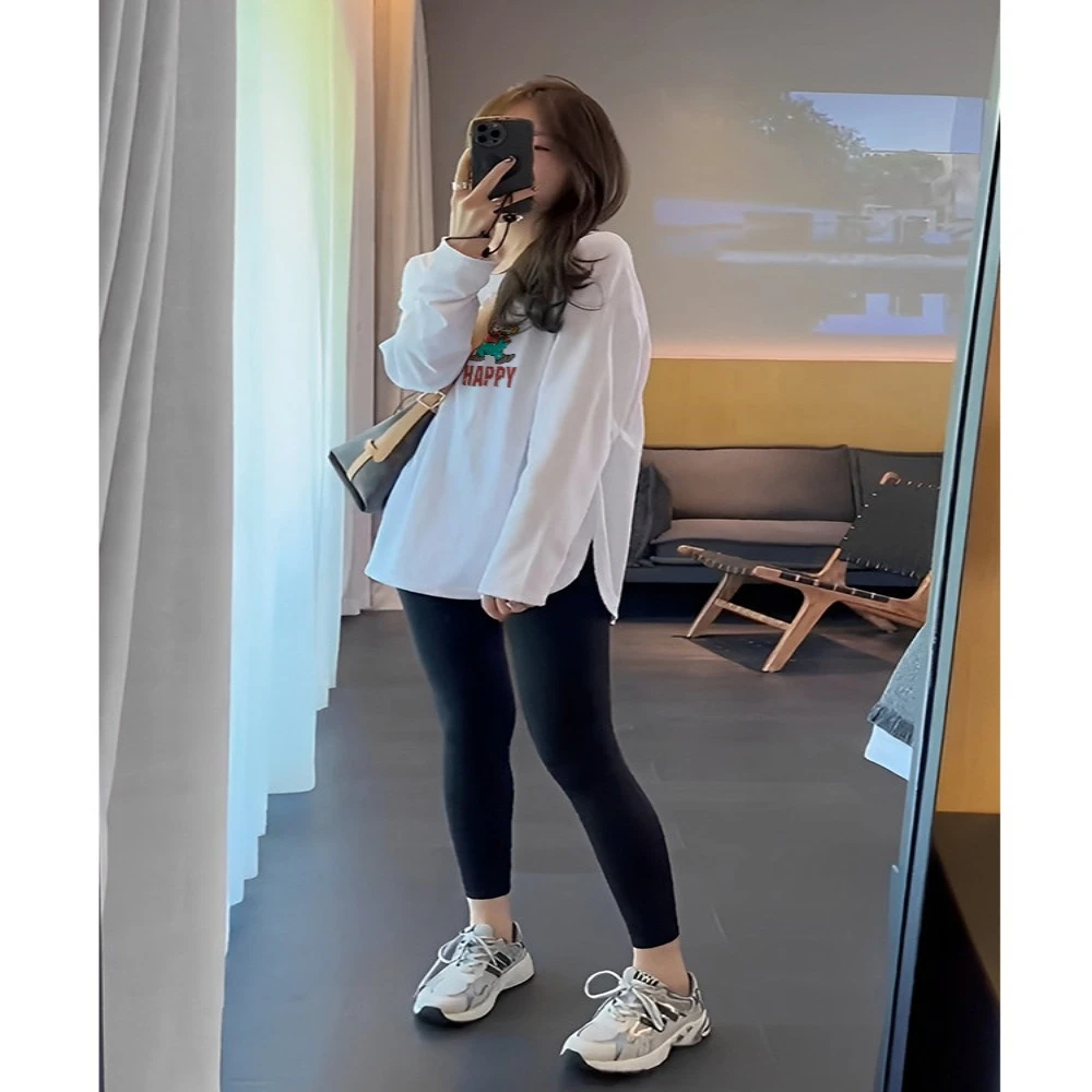 双面徳绒打底衫女秋冬季中长款遮屁股长袖T恤内搭配鲨鱼裤的上衣