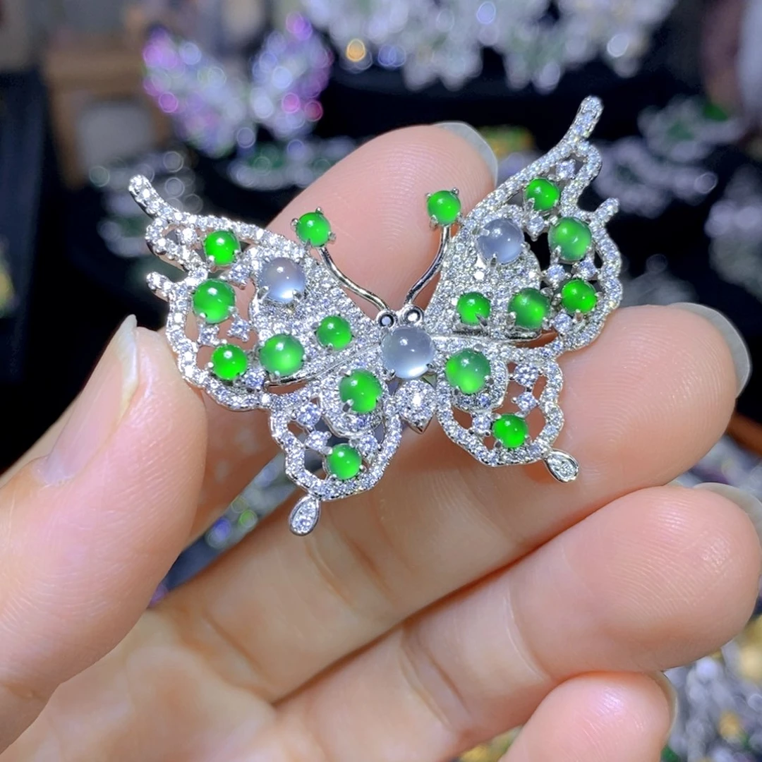 翡翠戒指银S925镶嵌天然翡翠