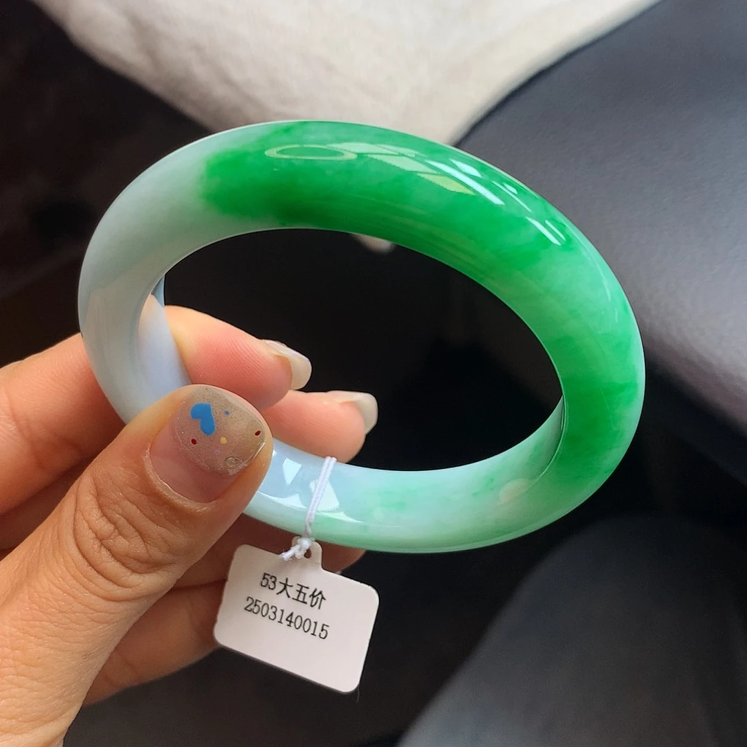 未镶嵌手镯翡翠53白底青正圈