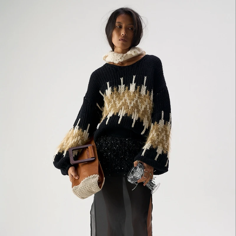 SHELLE ARTISTE【张俪同款】费尔岛 撞色慵懒风套头毛衫