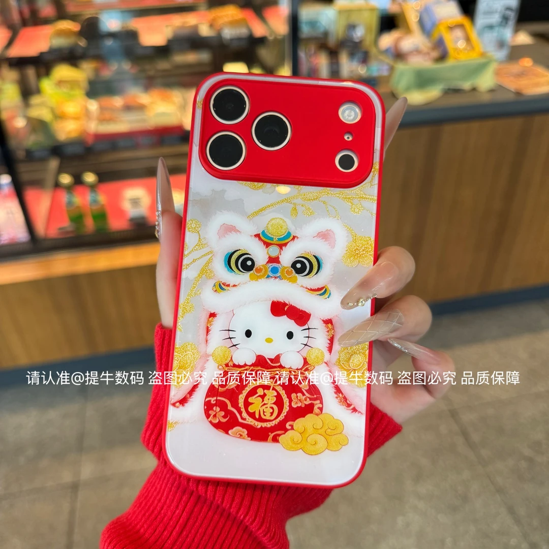 适用苹果17/小米17/荣耀/华为/oppo/vivo 醒狮闹春金属漆玻璃壳